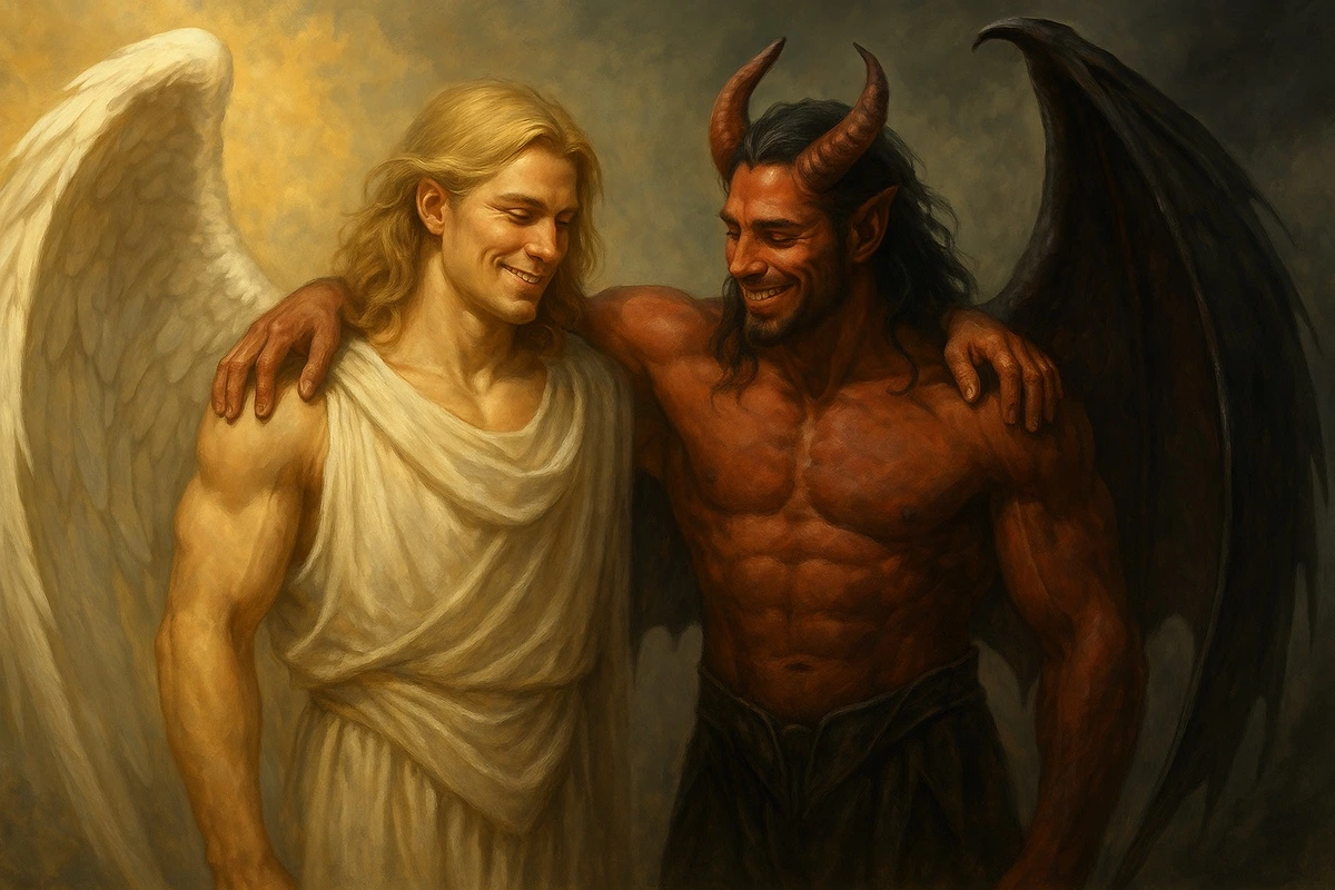 Фотообои и фрески на стену - ангел, демон, ангел и демон, фэнтези арт, готика, дружба ангела и демона