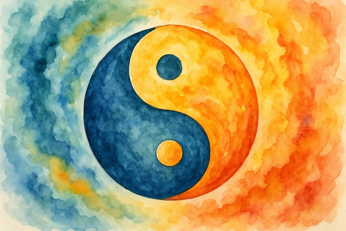 Фотообои на стену - инь янь, акварель, абстрактная картина, символ баланса, гармония, дзен, духовное искусство