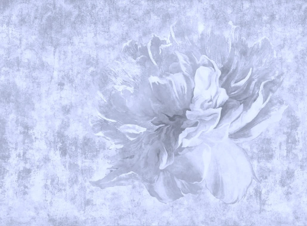 Фотообои на стену - цветы на штукатурке, серо-сиреневые, лофт, серые