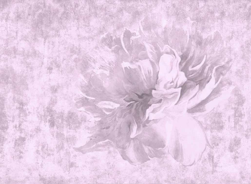 Фотообои на стену - цветы на штукатурке, сиренево-розовые, лофт