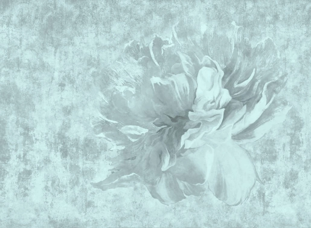 Фотообои на стену - цветы на штукатурке, серо-бирюзовые, лофт