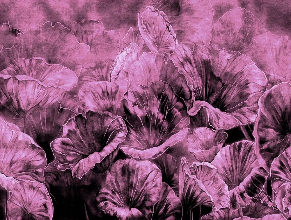 Фотообои на стену - современные, лотос, листья лотоса, бархатные, розовые, розово-сиреневые