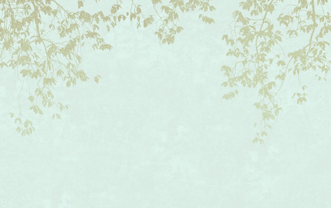 Фотообои на стену - современные, ветки, веточки, голубые, серебряные листья