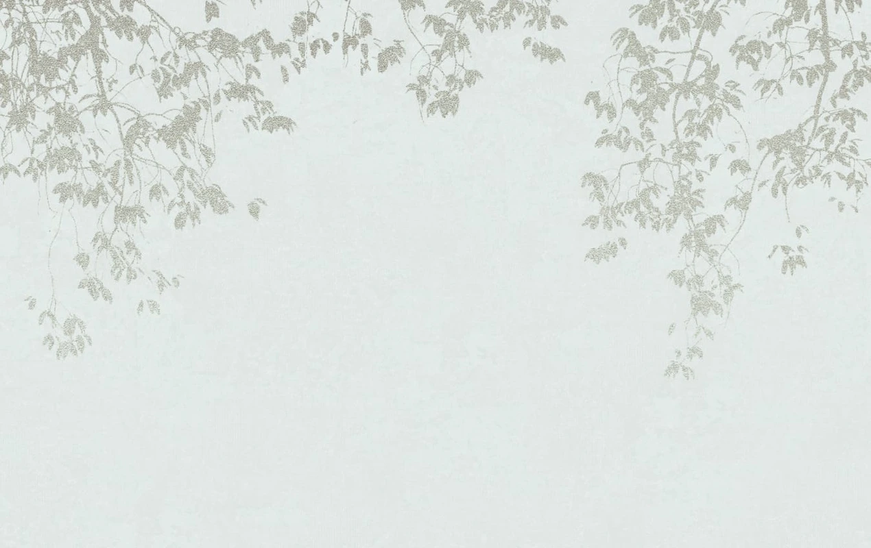 Фотообои на стену - современные, ветки, веточки, серо-голубые, серебряные листочки