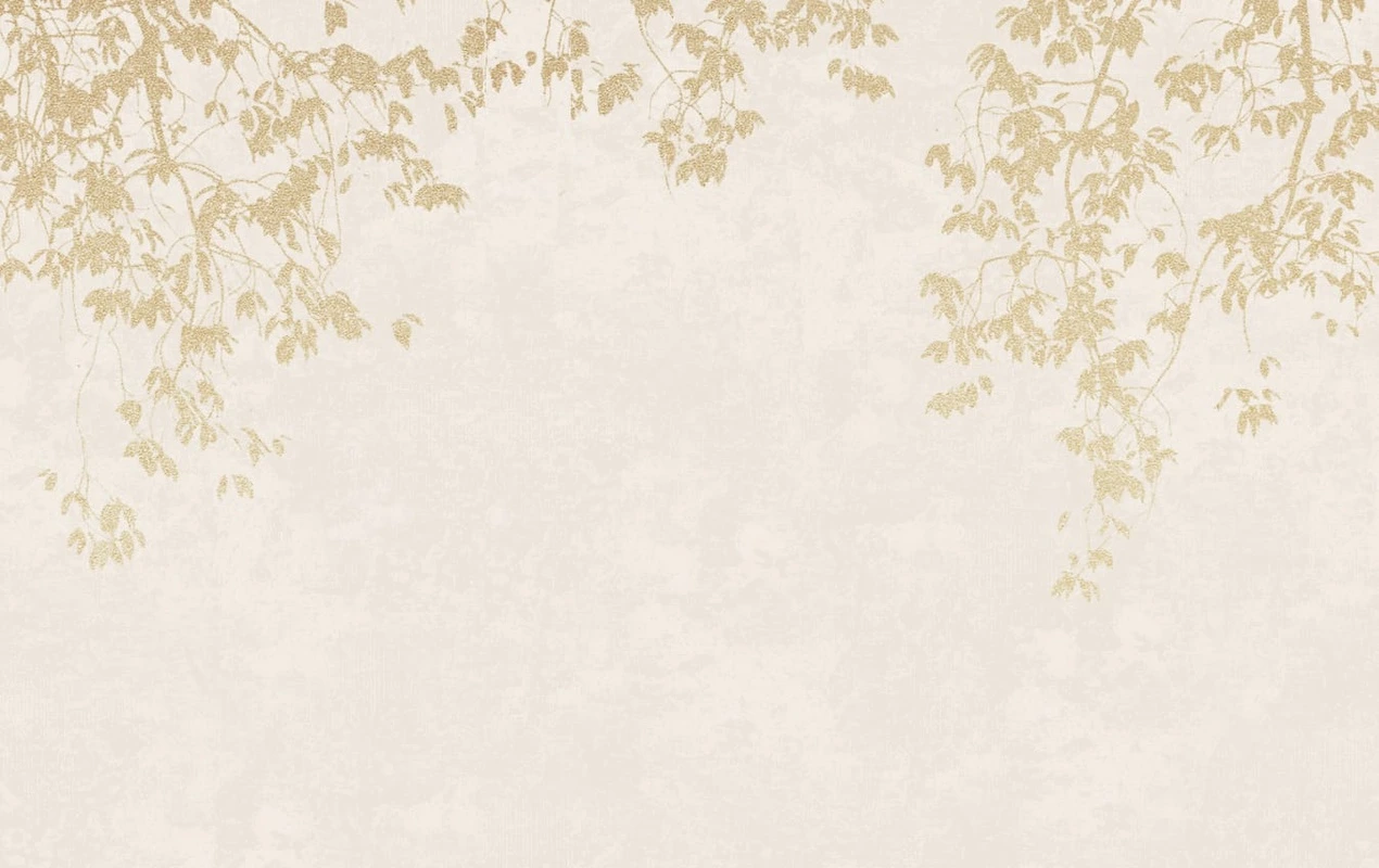 Фотообои на стену - современные, ветки, веточки, светло бежевые, золотые листья