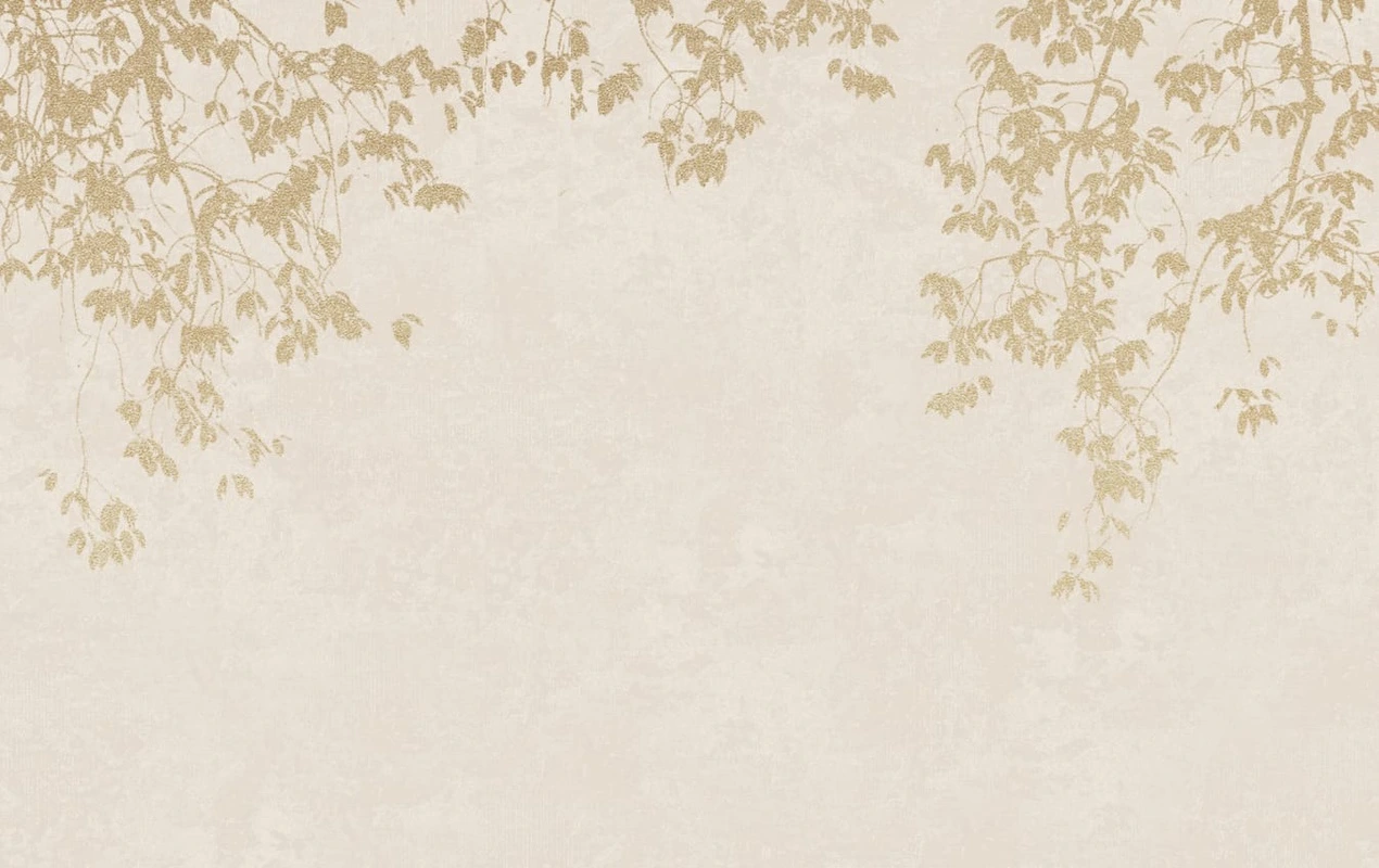 Фотообои на стену - бежевые, ветки, листья, веточки, золотые листочки