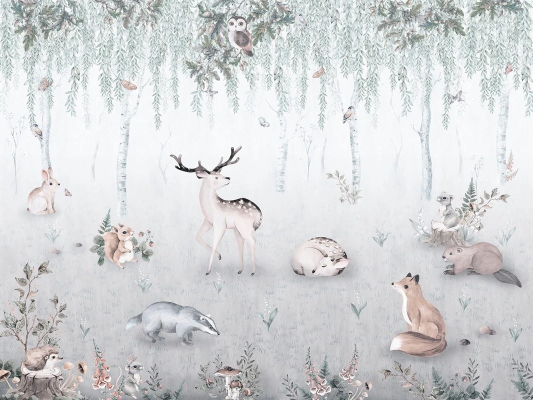 Фотообои на стену - звери в лесу, лес в жизни зверей, в детскую комнату, сказка звери в лесу, какие звери водятся в лесах, маленькие звери в лесу