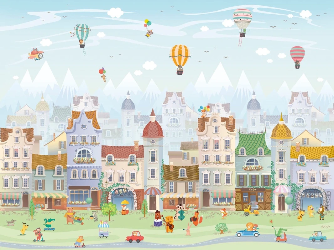 Фотообои на стену - городок, детский городок, в детскую комнату, голубые