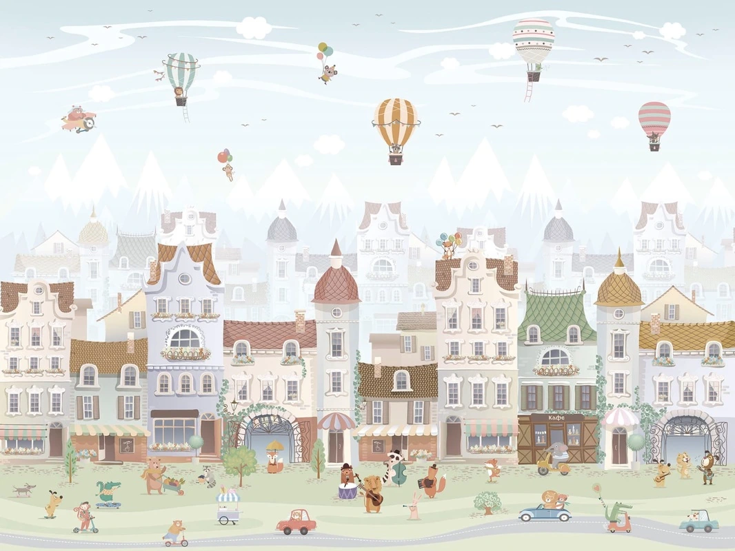 Фотообои на стену - городок, детский городок, в детскую комнату, светлые цвета, пастельные