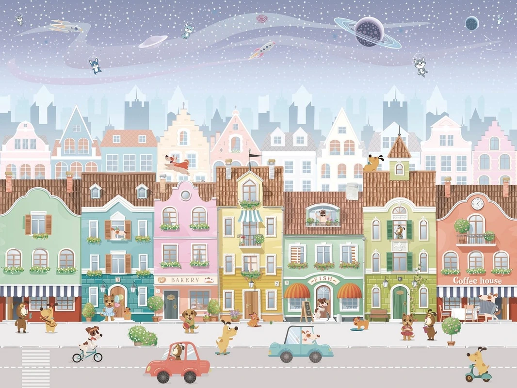 Фотообои на стену - городок, детский городок, в детскую комнату, разноцветный городок