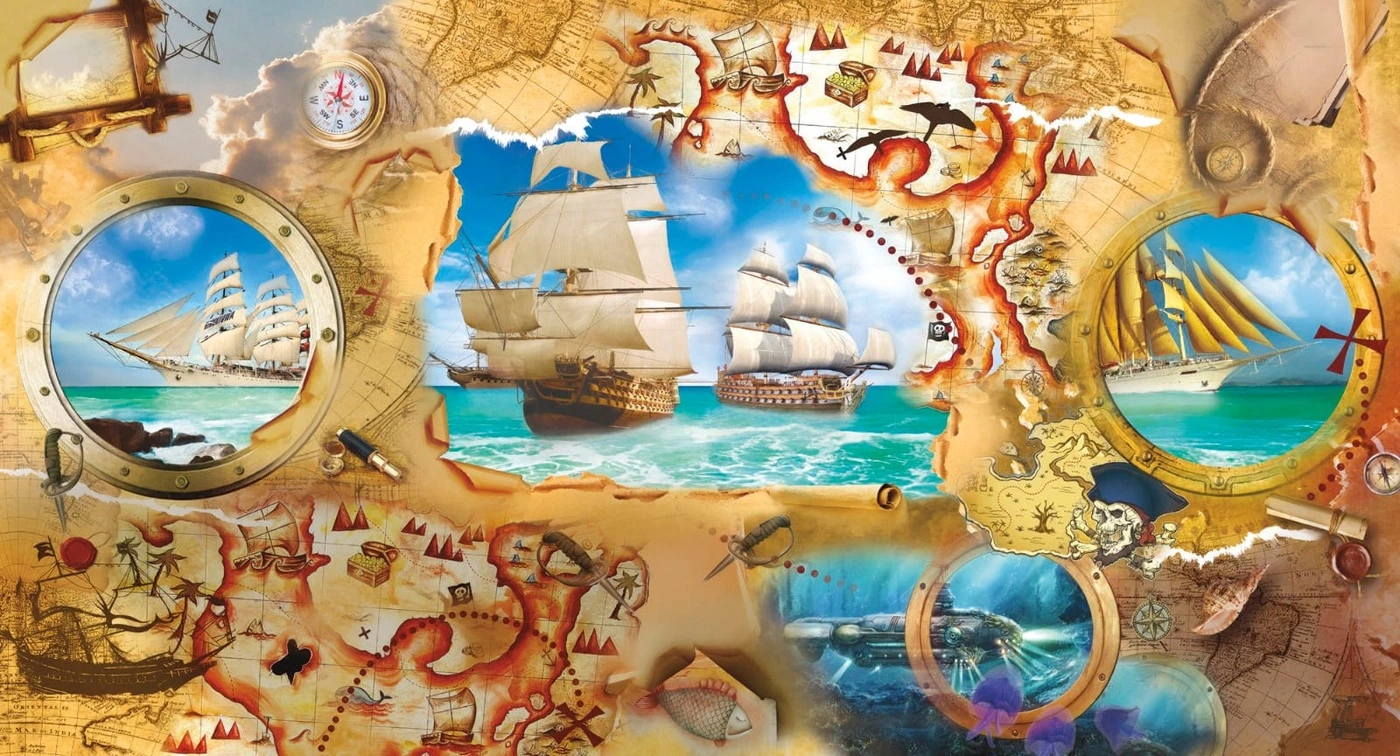 Фотообои на стену - карта, карта пиратов, в детскую комнату, пираты