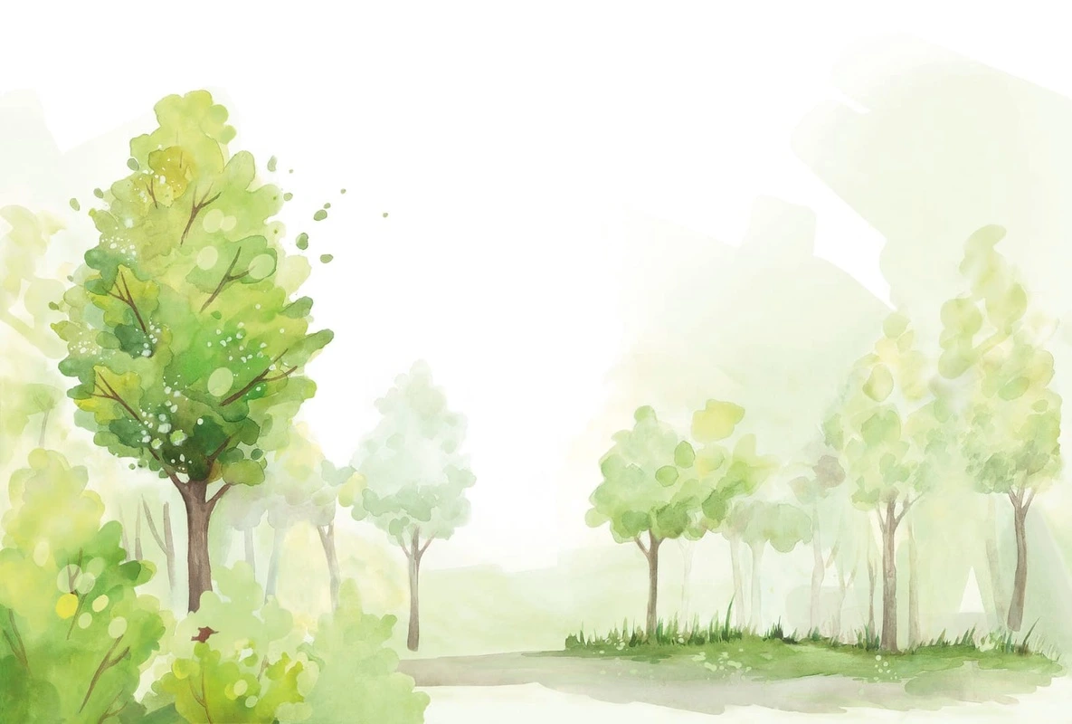 Фотообои на стену - детская, акварель, зеленые, деревья, в детскую комнату