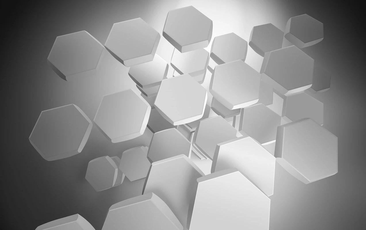 Фотообои и фрески на стену - абстракция, 3d, шестиугольники, объемные, геометрия, серые, минимализм, фигуры, тени, свет