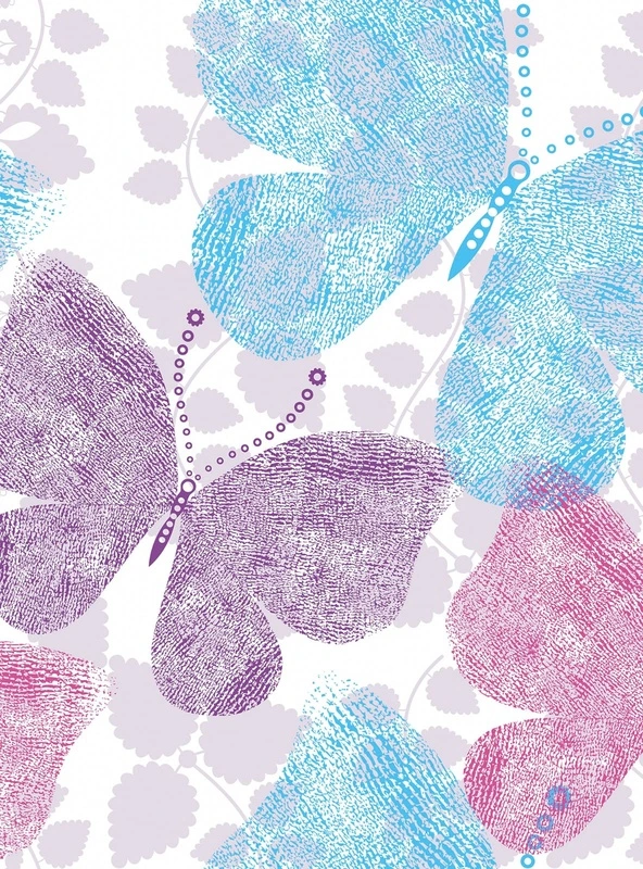 Фотообои на стену - детская, в детскую комнату, бабочки, сиреневые