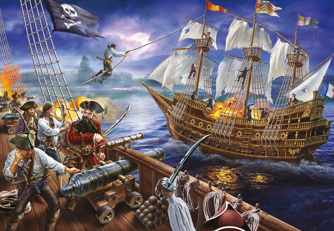 Фотообои на стену - в детскую комнату, пираты, пиратский корабль, море, нападение пиратов