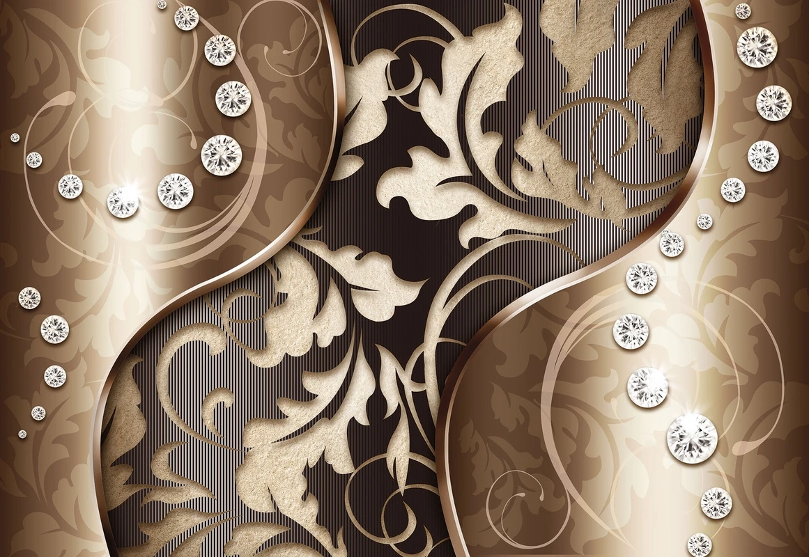 Фотообои на стену - узоры, коричневые, золото, барокко, вензеля, декоративные, роскошь, блеск, стразы, 3d