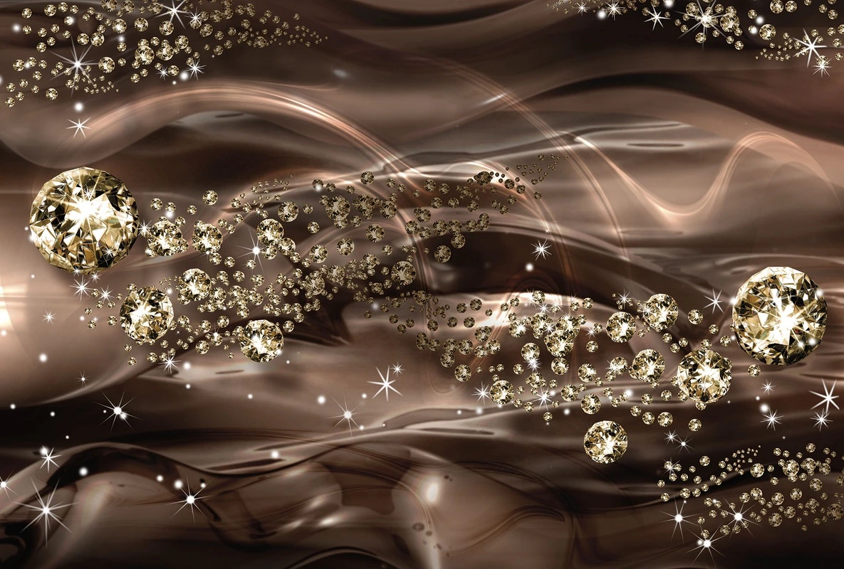 Фотообои на стену - бриллианты, коричневые, золотые, блеск, гламур, абстракция, роскошь, сияние, 3d