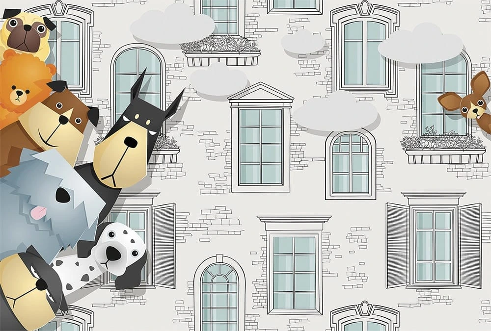 Фотообои на стену - в детскую, детские на стену, в детскую комнату, обои детские, окна, звери