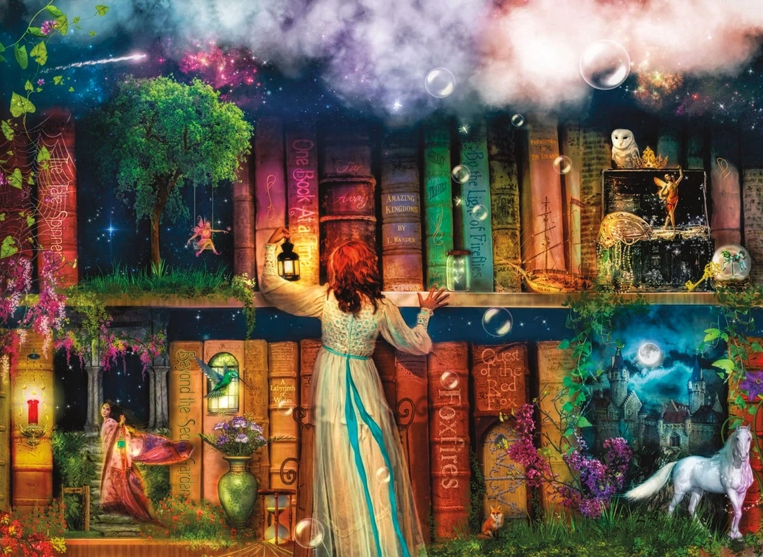 Фотообои на стену - в детскую, в детскую комнату, книжные полки, книги, полки с книгами, яркие