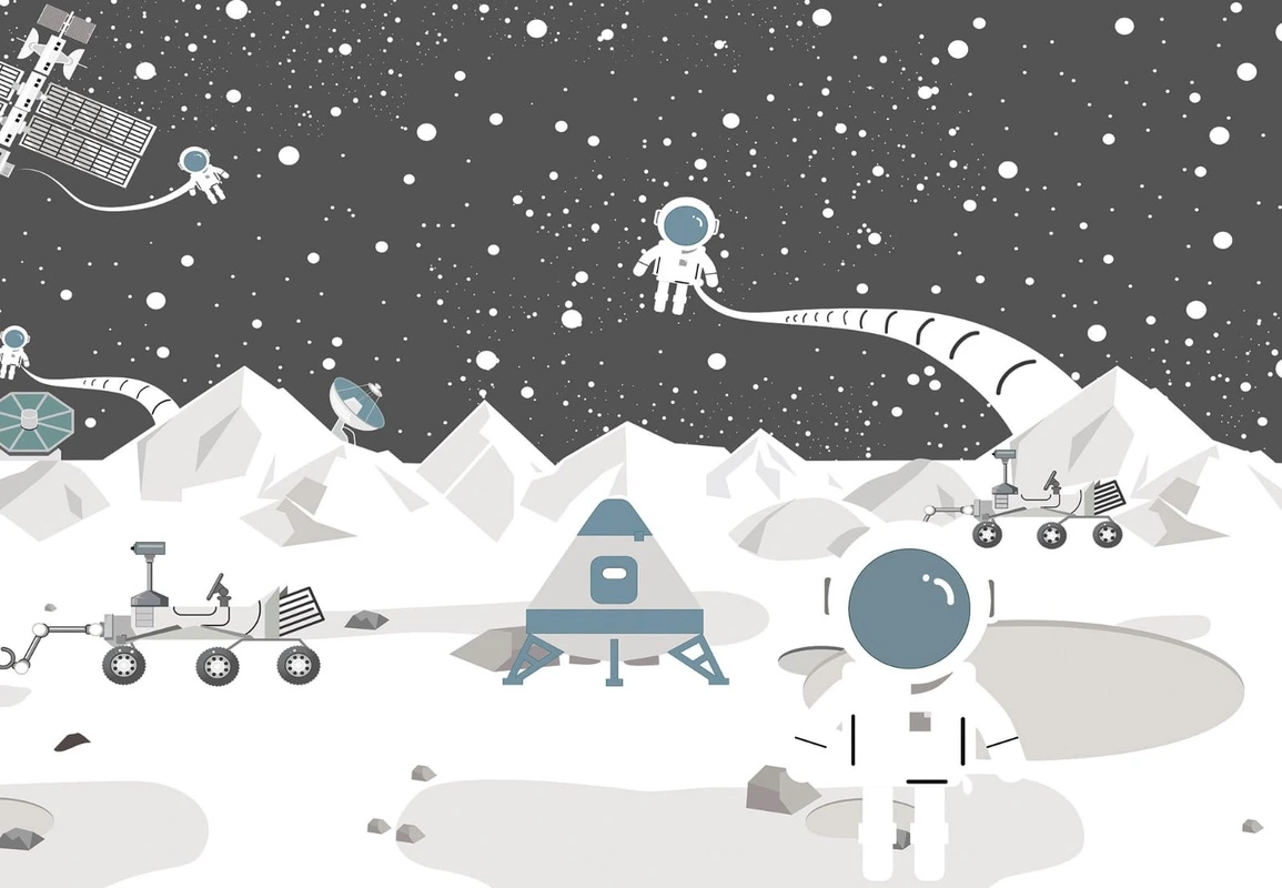 Фотообои на стену - луноход, космос, космонавты на луне, в детскую комнату