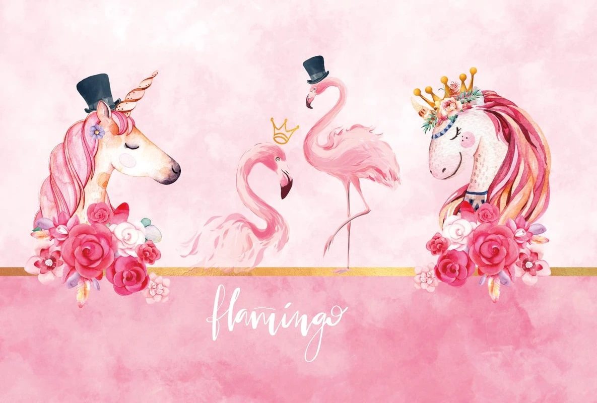 Фотообои на стену - в детскую комнату, фламинго, лошадки, розовые