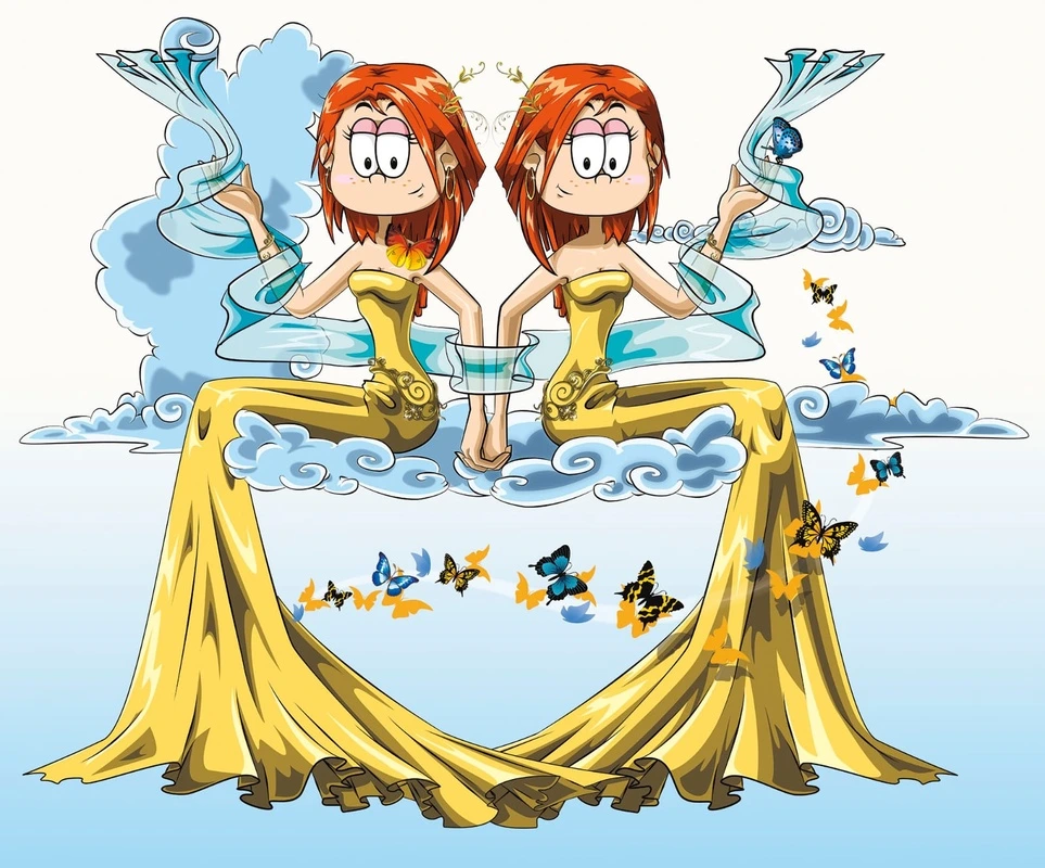 Фотообои на стену - аниме, девочки, близнецы, знаки зодиака