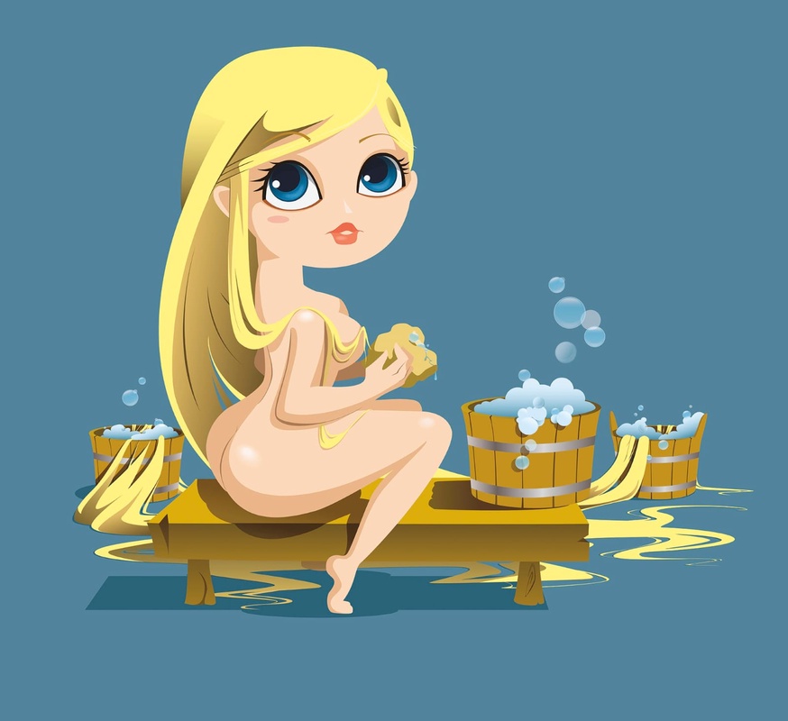 Фотообои и фрески на стену - аниме, баня, девушка, девушка в бане