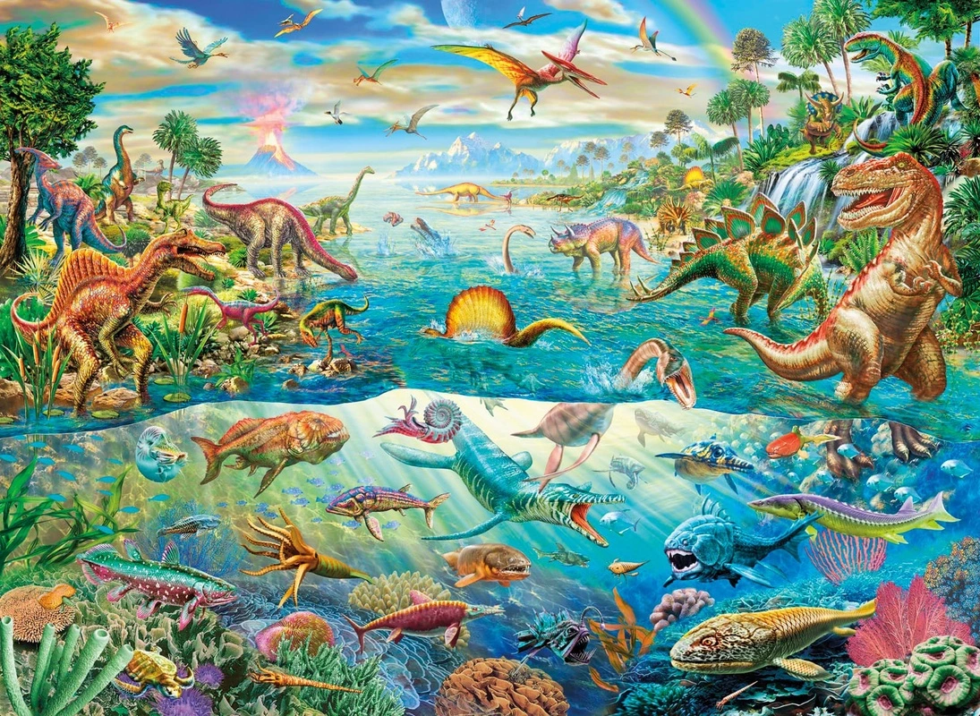 Фотообои на стену - динозавры, в детскую комнату, обои динозавры, живые обои динозавры, обои с динозаврами, синие