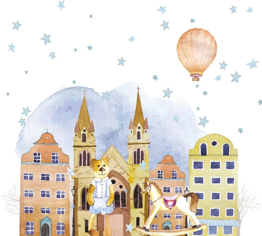 Фотообои на стену - городок, детский городок, с лошадками, с мишками, с воздушными шарами, в детскую комнату, обои городок в детскую комнату, 