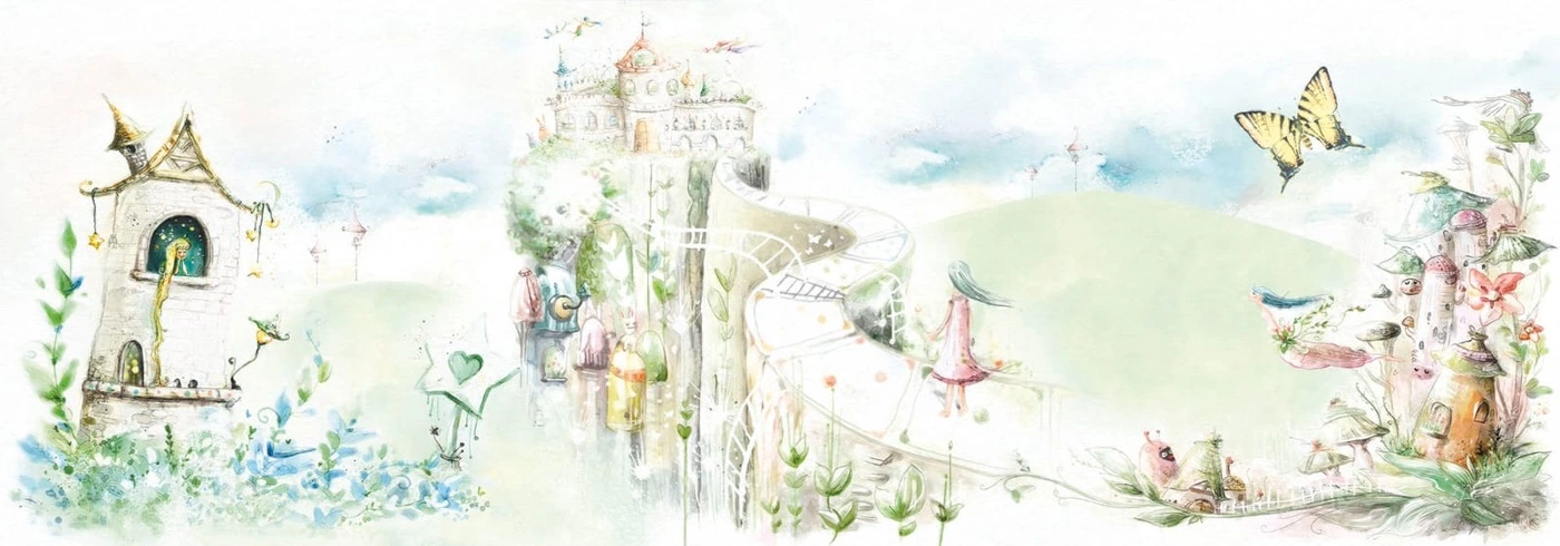 Фотообои на стену - город, в детскую комнату, детские обои город, обои фрески детский город, замок