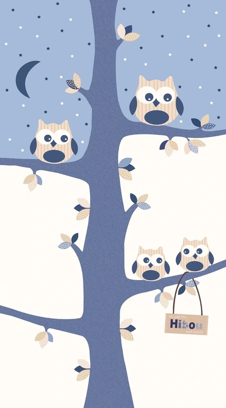 Фотообои на стену - дерево, совы, голубые, синие, белые, в детскую комнату