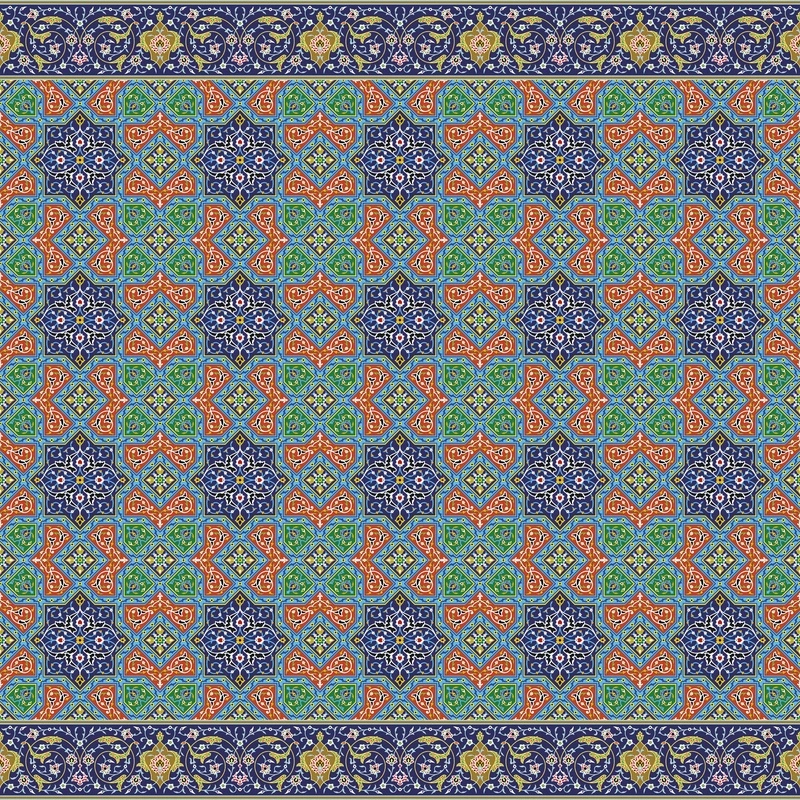 Фотообои на стену - восточные, геометрические, орнамент, симметричные, красочные, зелёные, синие, бирюзовые, узорные, традиционные, этнические, исламские, декоративные