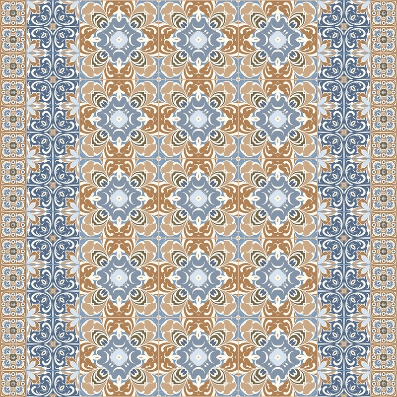 Фотообои на стену - майолика, средиземноморские, терракотовые, синие, узорчатые, симметричные, плитка, орнаментальные, винтажные, декоративные