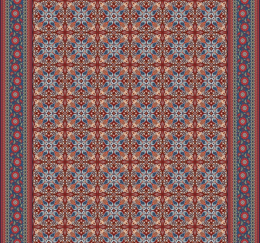 Фотообои на стену - восточные, орнаментальные, яркие, красно-синие, узорчатые, традиционные, ковровые, симметричные