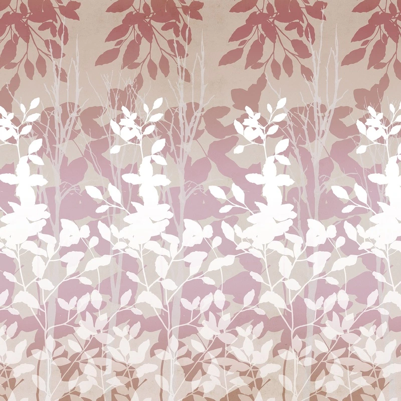 Фотообои на стену - листья, силуэты, градиент, розовые, белые, фон, природа, ботаника, узор