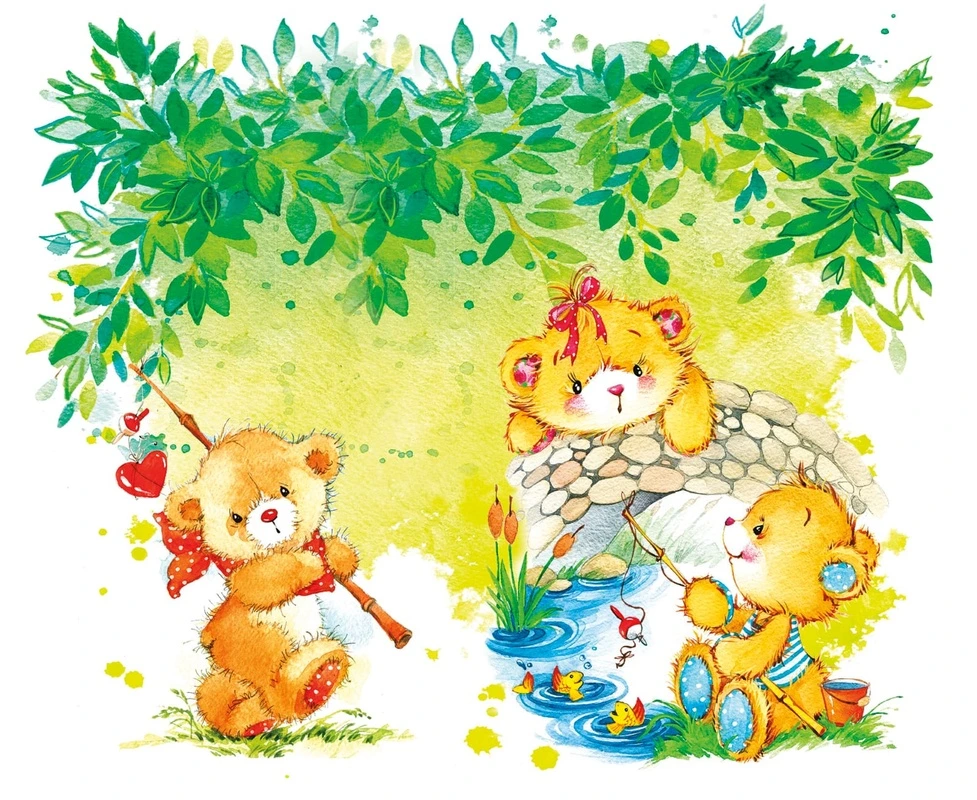 Фотообои на стену - детские, мишки, в детскую комнату, сказочные обои, с мишками