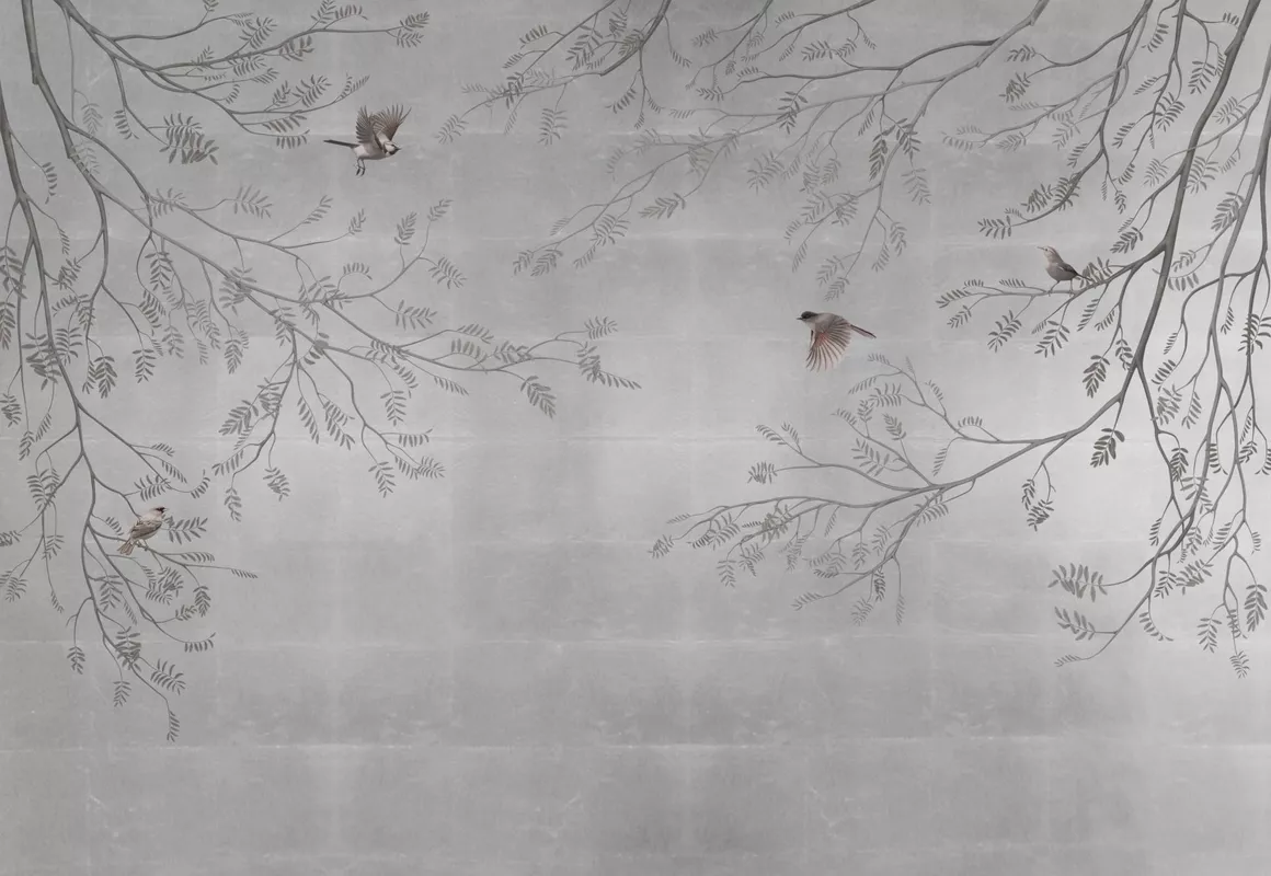 Фотообои и фрески на стену - ветки, птицы, листья, деревья, ветви
