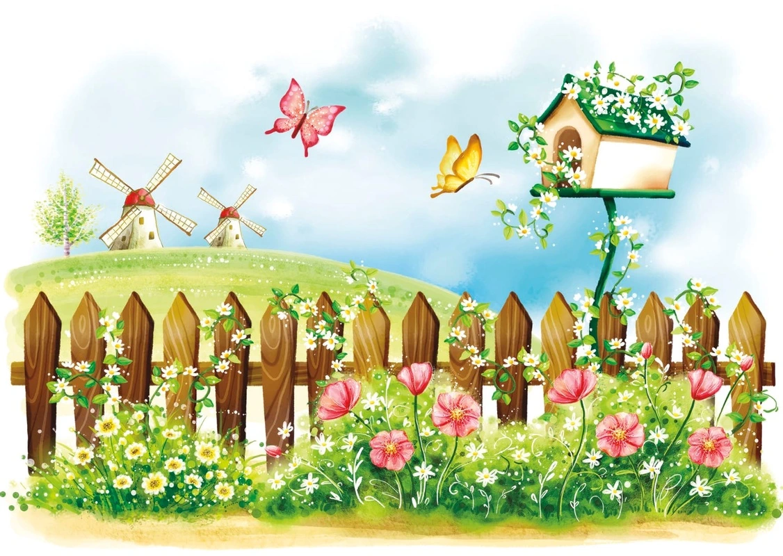Фотообои на стену - детские, обои сказочного домика, сказочные обои, забор, в детскую комнату