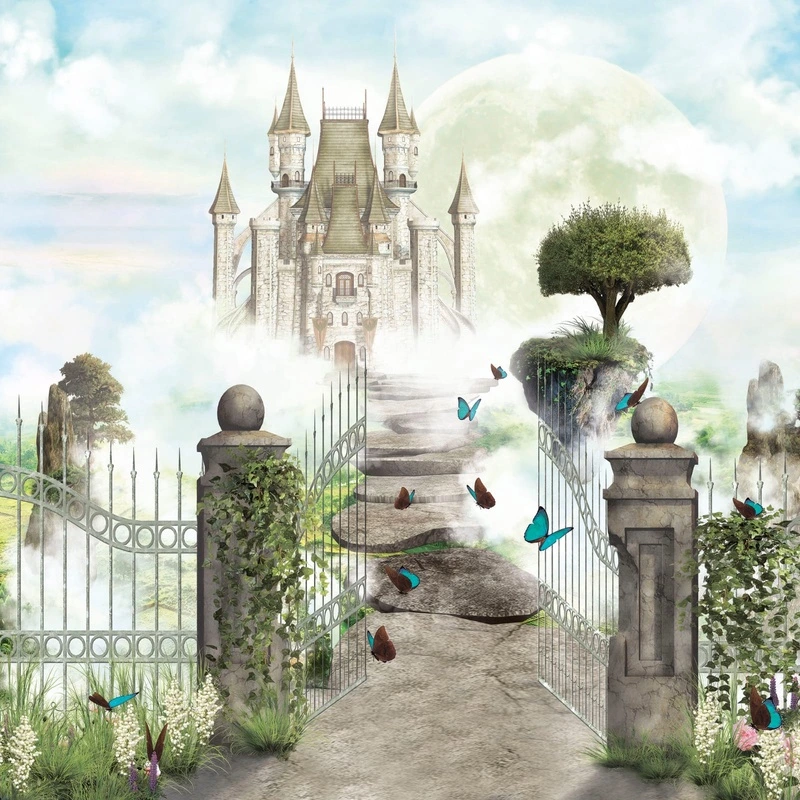 Фотообои на стену - детские, в детскую комнату, замок, мост, замок в тумане, сказочные обои, детские обои