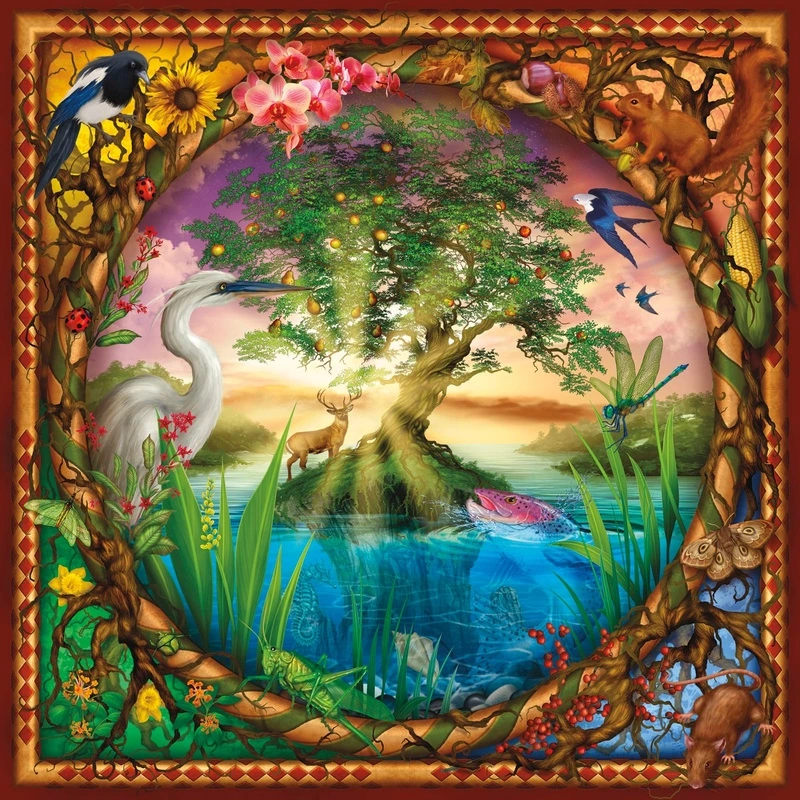 Фотообои и фрески на стену - детские обои, в детскую комнату, обои квадратные в детскую, дерево, олень, цапля