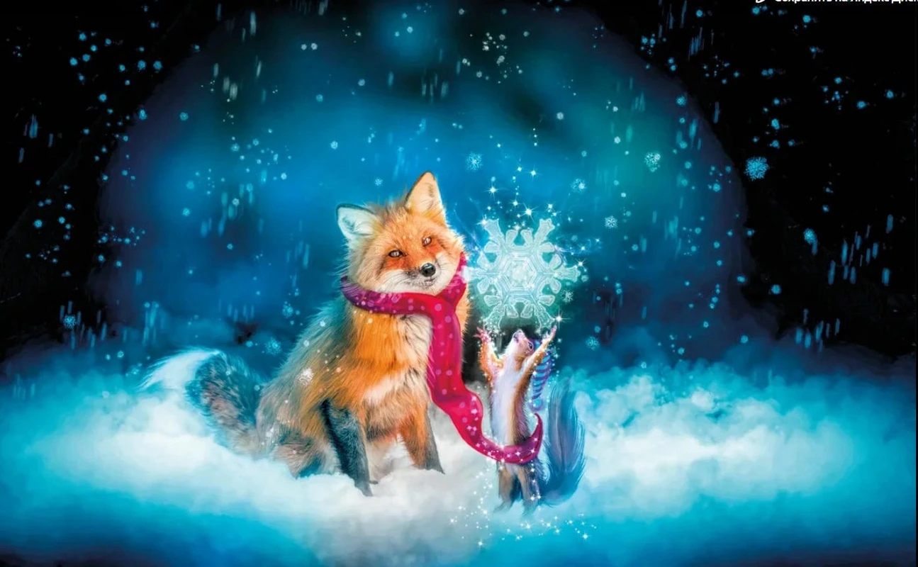 Фотообои и фрески на стену - обои звери, лиса, обои в детскую комнату, зима, ночь, зимняя ночь