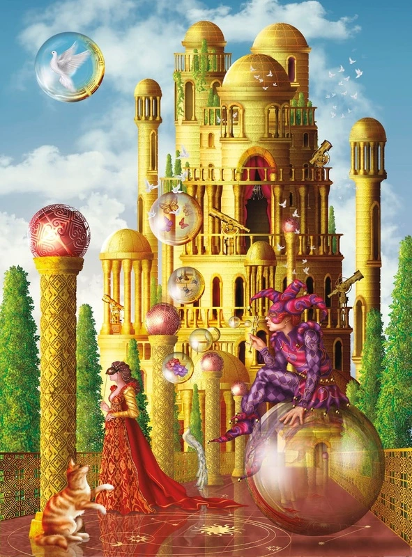 Фотообои на стену - пейзаж, замок, принцесса, арлекино