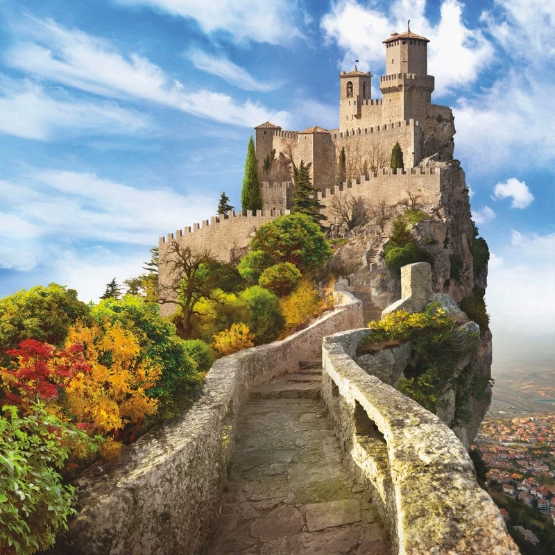 Фотообои на стену - пейзаж, замок, скала, небо, море