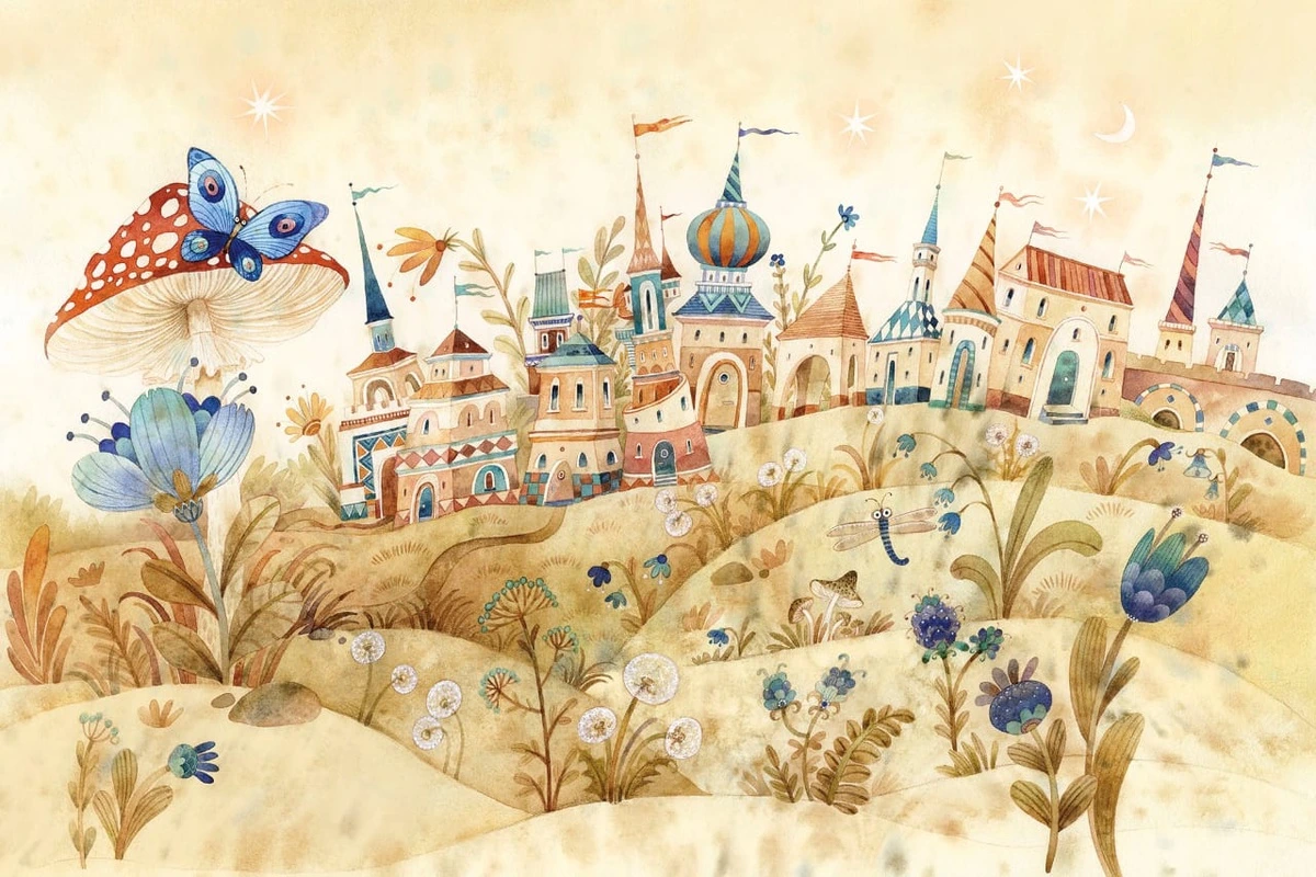 Фотообои и фрески на стену - детские, в детскую комнату, обои детский городок, для самых маленьких, бежевые