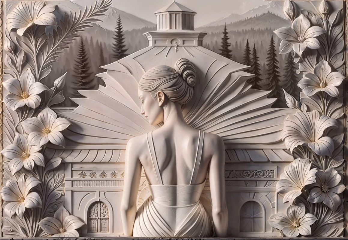 Фотообои и фрески на стену - ЗД, современные, обои девушка, обьемные обои, обои рельефные, барельеф