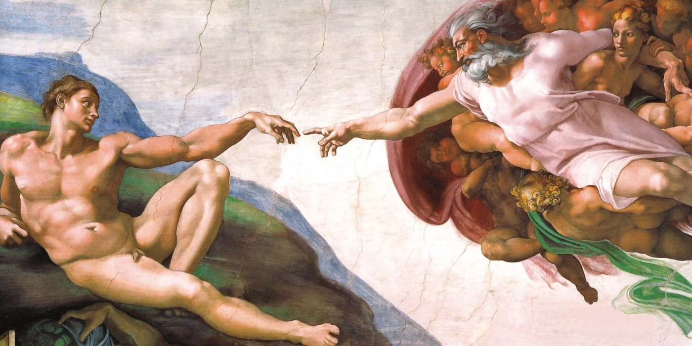 Фотообои и фрески на стену - люди, рука бога и человека, бог и человек, картины, рука к руке, классика, Древняя Греция 