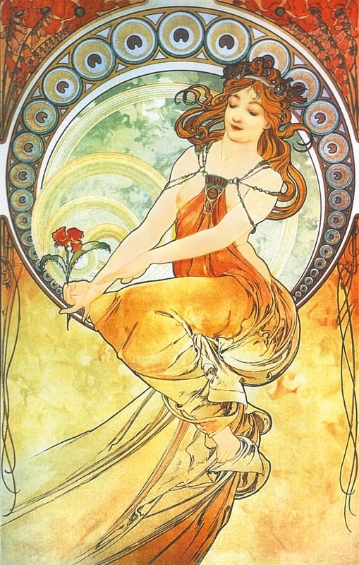 Фотообои и фрески на стену - люди, картины, обои девушки, желто-красные, вертикальные