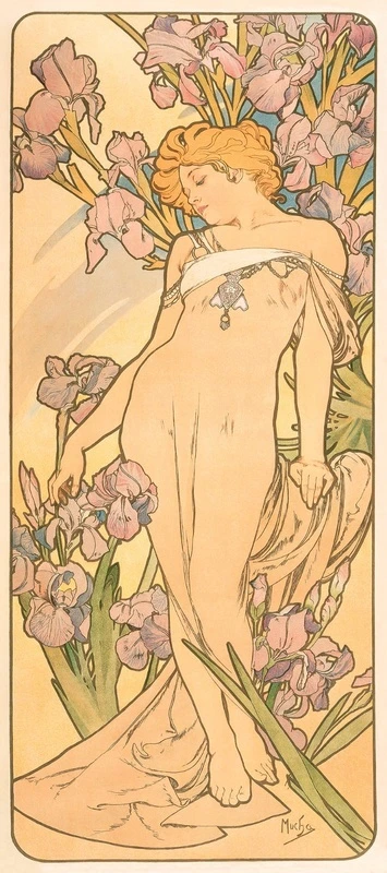 Фотообои на стену - люди, картины, живопись, девушка, рыжие, абрикосовые, ирисы