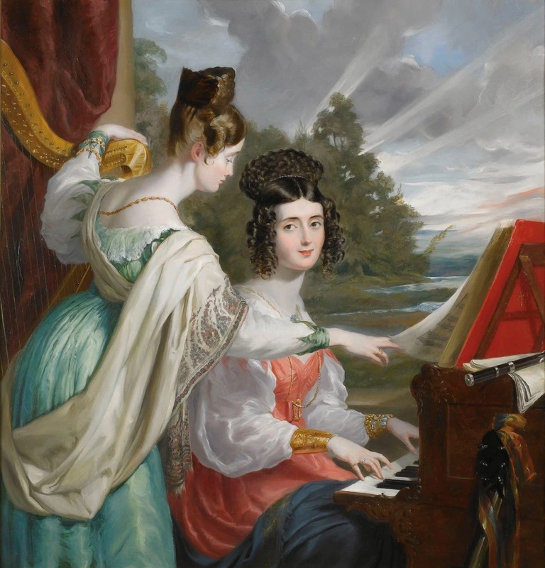 Фотообои на стену - люди, картины, живопись, классика, девушки, салонная живопись, зеленые, красные