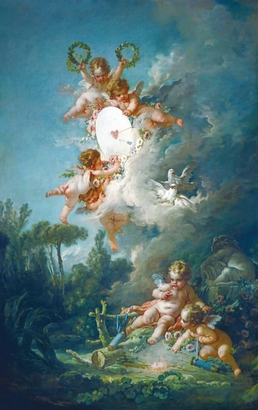 Фотообои на стену - картины, классика, живопись, с ангелами, бирюзовые, зеленые, вертикальные